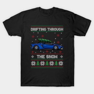 Funny Xmas Ugly Sweater - Drifting through the Snow - Aventador Car T-Shirt